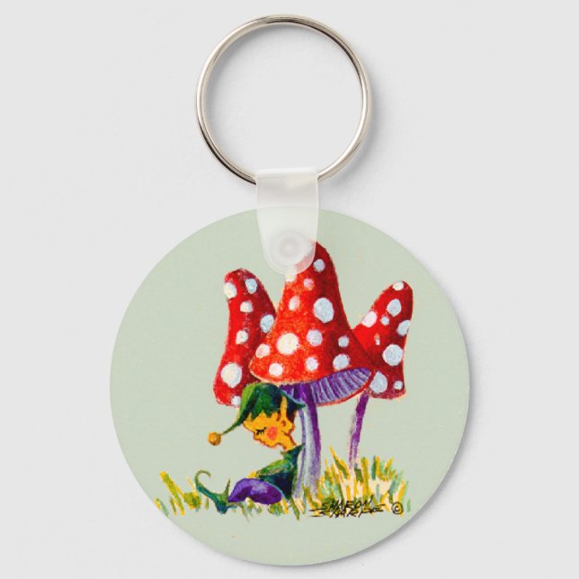 ELF & MUSHROOMS by SHARON SHARPE Key Ring (Front)