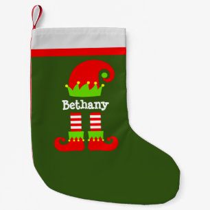 Elf Name Hat & Legs Feet Red Green  Small Christmas Stocking