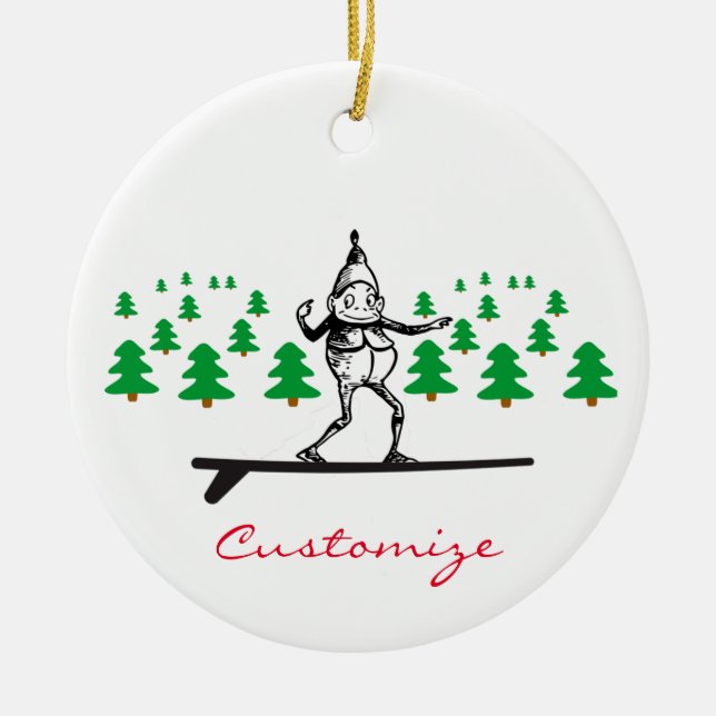Elf on a Surfboard Thunder_Cove Ceramic Tree Decoration (Front)