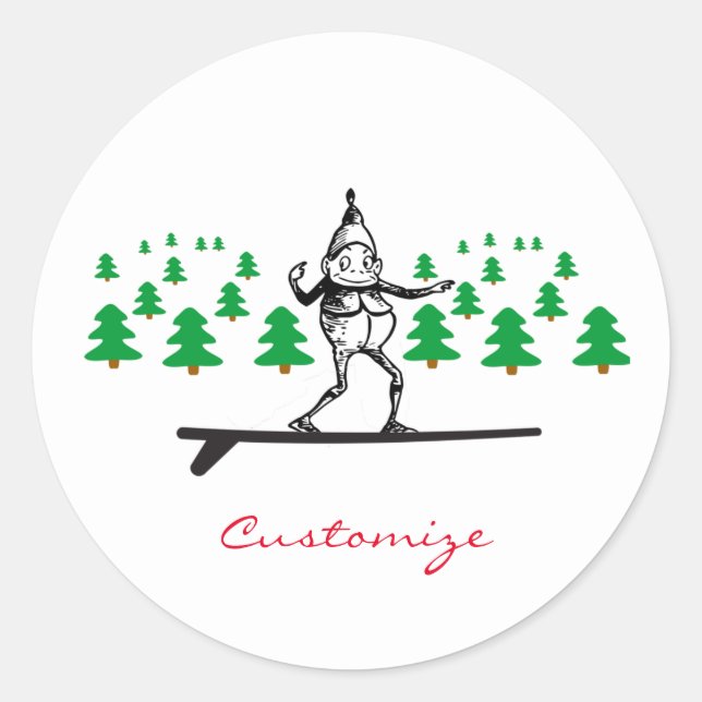Elf on a Surfboard Thunder_Cove Classic Round Sticker (Front)