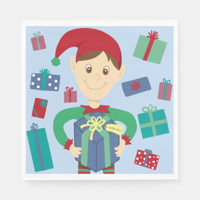 Elf packing gifts napkin (Front)