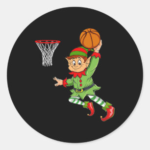 Elf Playing Basketball Thanksgiving Christmas 2021 Classic Round Sticker