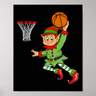 Elf Playing Basketball Thanksgiving Christmas 2021 Poster