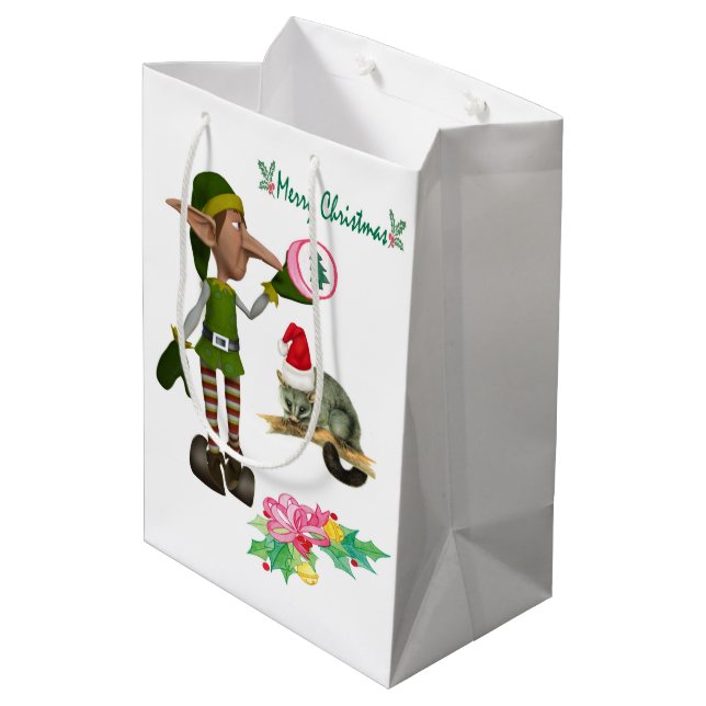 Elf Possum Merry Christmas Gift Bags (Back Angled)