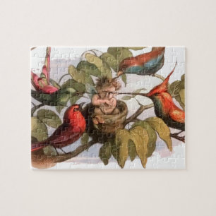 Elf Problems and the Birds Cute Painting Jigsaw Puzzle