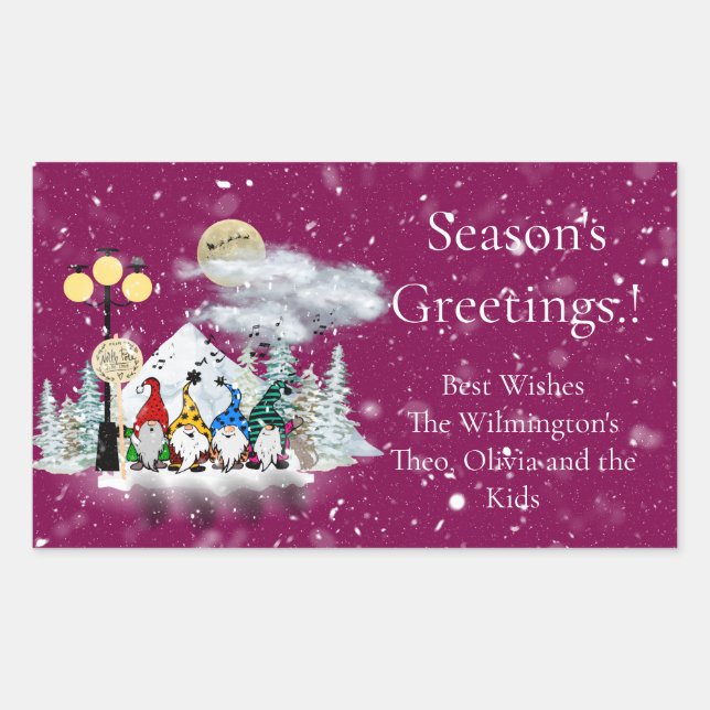 Elf Quartet Christmas Rectangular Gift Label (Front)
