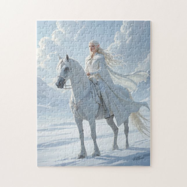 Elf Queen on Majestic White Horse Jigsaw Puzzle (Vertical)