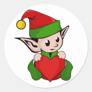 Elf red heart classic round sticker