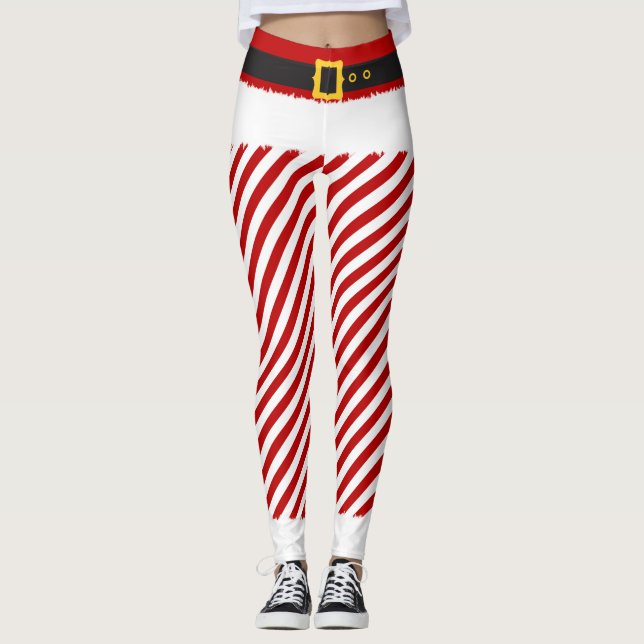 Elf Red Stripes Christmas Costume Leggings (Front)