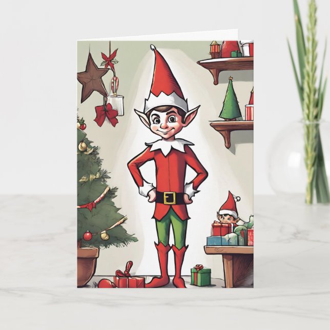 Elf Retro Concept Art Folded Holiday Card (Front)