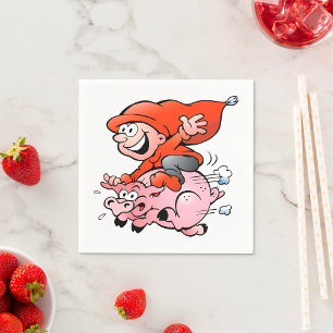 Elf Riding A Pig Paper Napkins