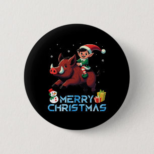 Elf Riding Boar Snowman Present Merry Christmas Da 6 Cm Round Badge