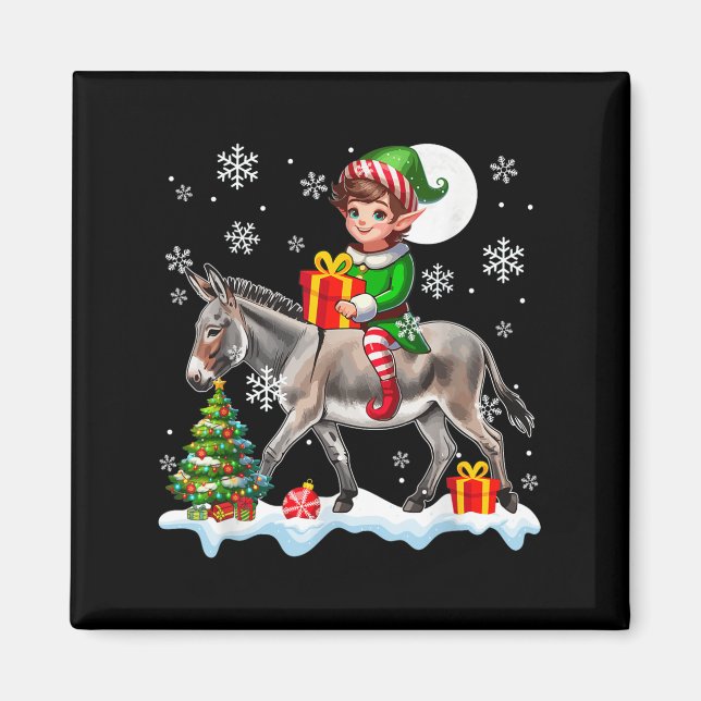 Elf Riding Christmas Tree Colourful Lights Lover K Magnet (Front)