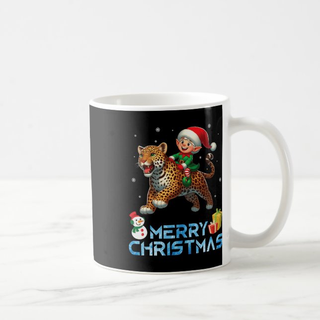 Elf Riding Leopard Snowman Present Merry Christmas Coffee Mug (Right)