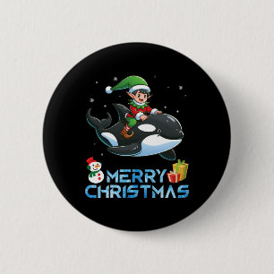 Elf Riding Orca Snowman Present Merry Christmas Da 6 Cm Round Badge