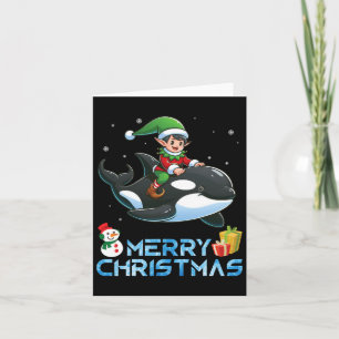 Elf Riding Orca Snowman Present Merry Christmas Da Card