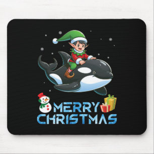 Elf Riding Orca Snowman Present Merry Christmas Da Mouse Mat