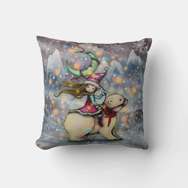 Elf Riding Polar Bear Christmas Holiday Art Cushion (Front)