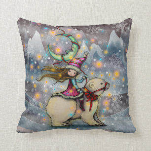Elf Riding Polar Bear Christmas Holiday Art Cushion