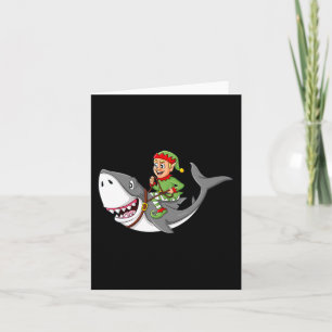 Elf Riding Shark Christmas Boys Girls Kids Xmas Card