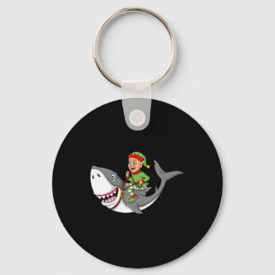 Elf Riding Shark Christmas Boys Girls Kids Xmas Key Ring