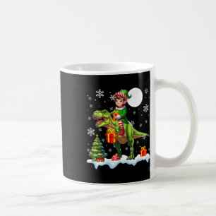 Elf Riding T-rex Christmas Tree Colourful Lights L Coffee Mug