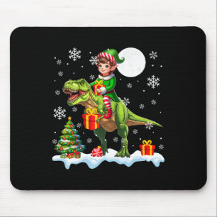 Elf Riding T-rex Christmas Tree Colourful Lights L Mouse Mat