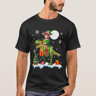 Elf Riding T-rex Christmas Tree Colourful Lights L T-Shirt
