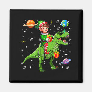 Elf Riding T-rex Colorful Christmas Boxes Space Pl Magnet