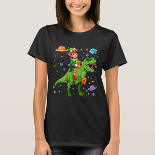 Elf Riding T-rex Colorful Christmas Boxes Space Pl T-Shirt