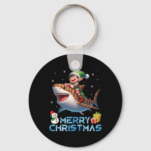 Elf Riding Tiger Shark Snowman Present Merry Chris Key Ring