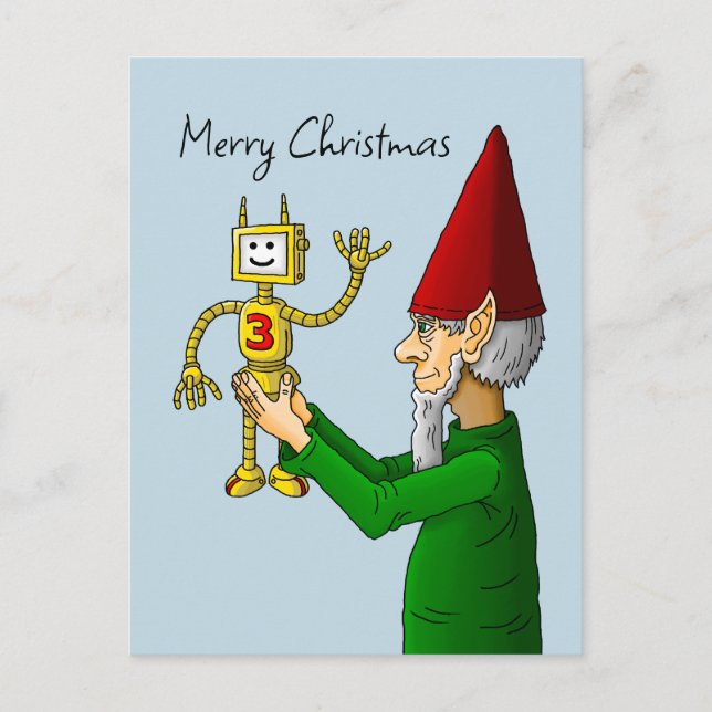 Elf & Robot Christmas Postcard (Front)