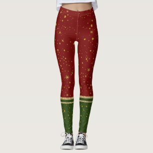 Elf Santa Green Red Sparkly Faux Sock Christmas Leggings