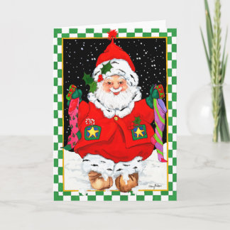 Elf Santa with Stockings Holiday Card