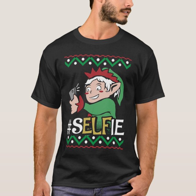 Elf Selfie Mobile Phone Teenager Christmas Kids Fu T-Shirt (Front)