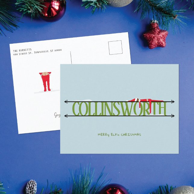 Elf Shenanigans Green & Blue Christmas Postcard (Creator Uploaded)