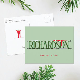 Elf Shenanigans Green Christmas Postcard