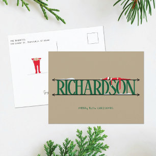Elf Shenanigans Green & Tan Christmas Postcard