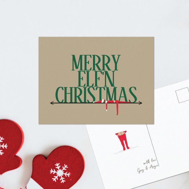 Elf Shenanigans Greeting Sign Christmas Postcard (Creator Uploaded)