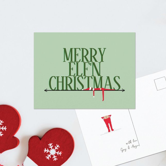 Elf Shenanigans Greeting Sign Christmas Postcard (Creator Uploaded)