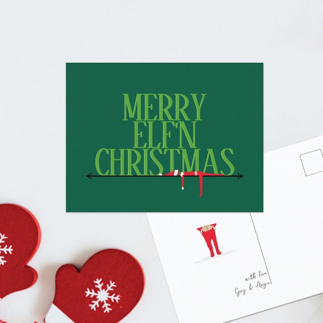 Elf Shenanigans Greeting Sign Christmas Postcard (Creator Uploaded)