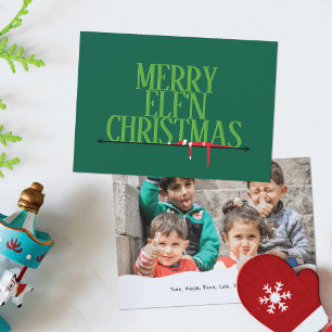 Elf Shenanigans Greeting Sign Photo Christmas Card