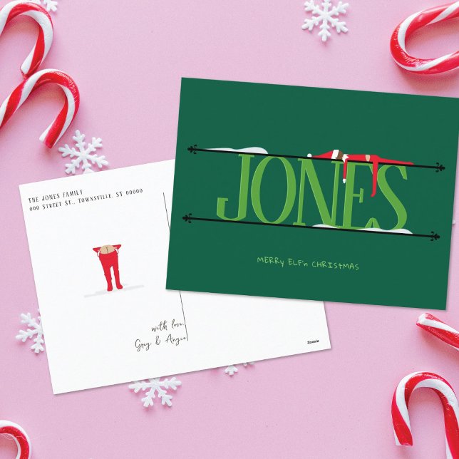 Elf Shenanigans Hunter Green Christmas Postcard (Creator Uploaded)