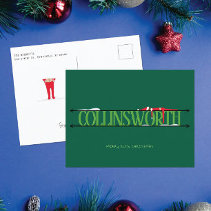 Elf Shenanigans Hunter Green Christmas Postcard