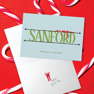 Elf Shenanigans Name Sign Green & Blue Folded Card