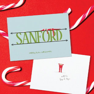 Elf Shenanigans Name Sign Green & Bue Christmas Holiday Card