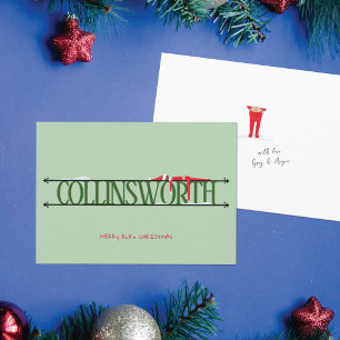 Elf Shenanigans Name Sign Green Christmas Holiday Card
