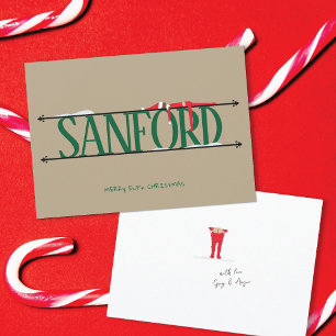 Elf Shenanigans Name Sign Green & Tan Christmas Holiday Card