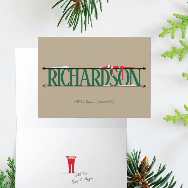 Elf Shenanigans Name Sign Green & Tan Folded Card (Creator Uploaded)