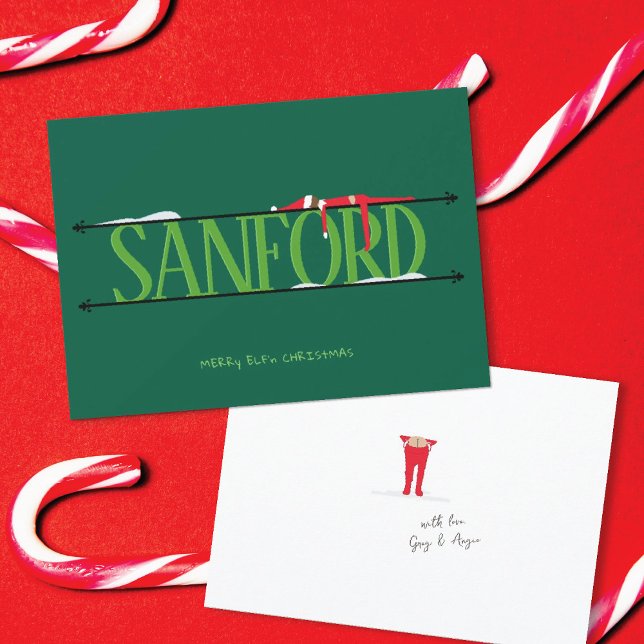 Elf Shenanigans Name Sign Hunter Green Christmas Holiday Card (Creator Uploaded)